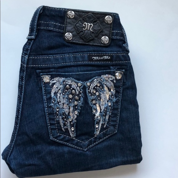 Miss Me Denim - Miss Me Straight Embellished Angel Wings Jeans.